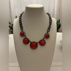 Red Cabochon Gun Metal Necklace